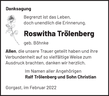 Traueranzeige von Roswitha Trölenberg von Märkische Oderzeitung