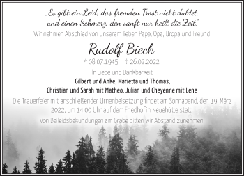 Traueranzeige von Rudolf Bieck von Märkische Oderzeitung