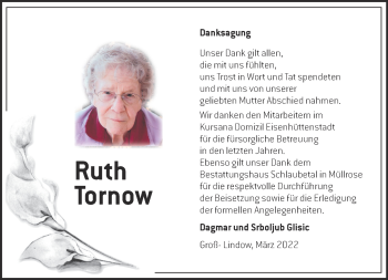 Traueranzeige von Ruth Tornow von Märkische Oderzeitung