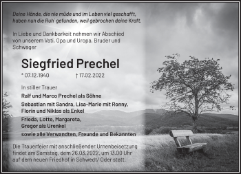 Traueranzeige von Siegfried Prechel von Märkische Oderzeitung
