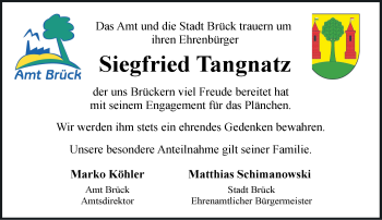 Traueranzeige von Siegfried Tangnatz von Märkische Oderzeitung