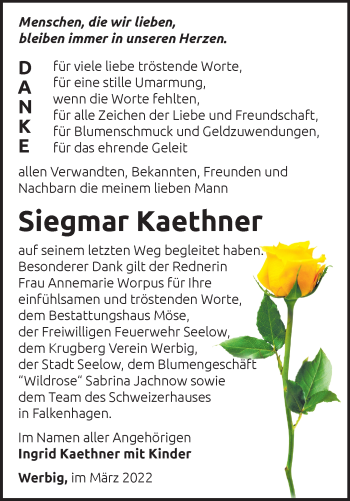 Traueranzeige von Siegmar Kaethner von Märkische Oderzeitung