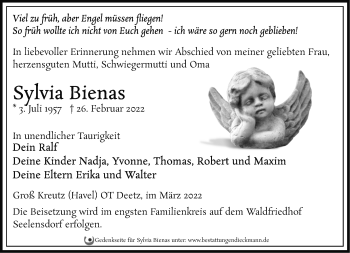 Traueranzeige von Sylvia Bienas von Märkische Oderzeitung