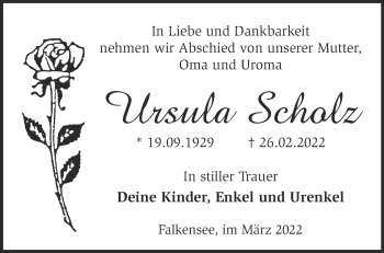 Traueranzeige von Ursula Scholz von Märkische Oderzeitung