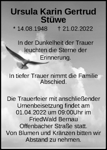 Traueranzeige von Ursula Karin Gertrud  Stüwe von Märkische Oderzeitung