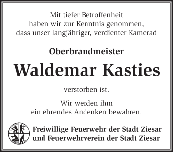 Traueranzeige von Waldemar Kasties von Märkische Oderzeitung