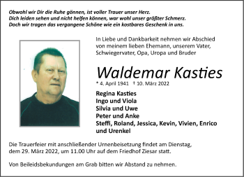 Traueranzeige von Waldemar Kasties von Märkische Oderzeitung