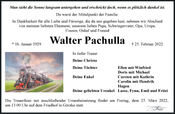 Traueranzeige von Walter Pachulla von Märkische Oderzeitung