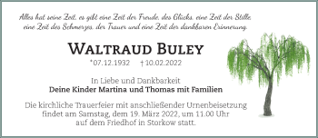 Traueranzeige von Waltraud Buley von Märkische Oderzeitung