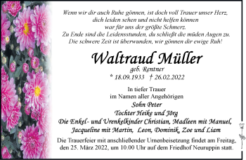 Traueranzeige von Waltraud Müller von Märkische Oderzeitung