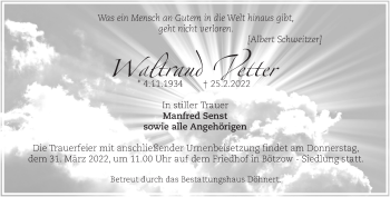 Traueranzeige von Waltraud Vetter von Märkische Oderzeitung