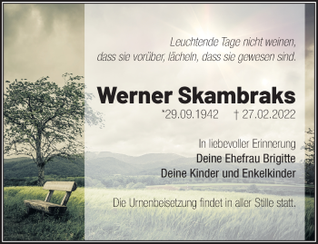 Traueranzeige von Werner Skambraks von Märkische Oderzeitung