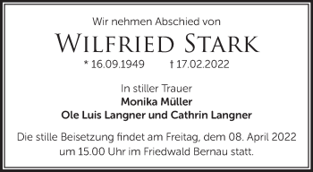 Traueranzeige von Wilfried Stark von Märkische Oderzeitung