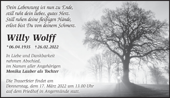 Traueranzeige von Willy Wolff von Märkische Oderzeitung