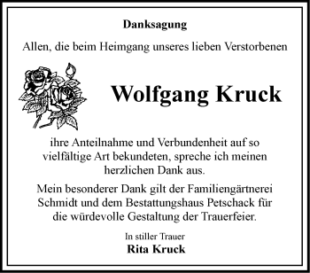 Traueranzeige von Wolfgang Kruck von Märkische Oderzeitung