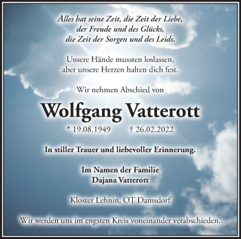 Traueranzeige von Wolfgang Vatterott von Märkische Oderzeitung