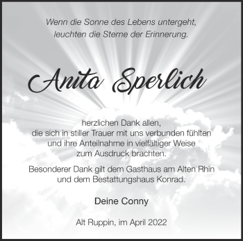 Traueranzeige von Anita Sperlich von Märkische Oderzeitung