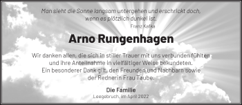 Traueranzeige von Arno Rungenhagen von Märkische Oderzeitung