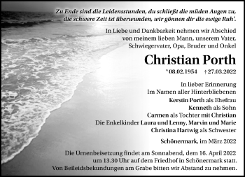 Traueranzeige von Christian Porth von Märkische Oderzeitung