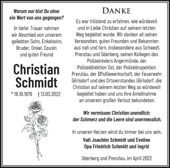 Traueranzeige von Christian Schmidt von Märkische Oderzeitung