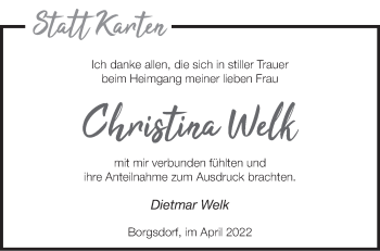 Traueranzeige von Christina Welk von Märkische Oderzeitung