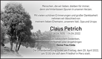 Traueranzeige von Claus Petrich von Märkische Oderzeitung