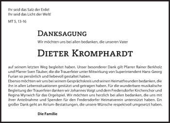 Traueranzeige von Dieter Kromphardt von Märkische Oderzeitung