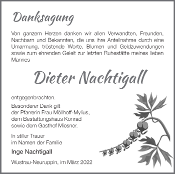 Traueranzeige von Dieter Nachtigall von Märkische Oderzeitung