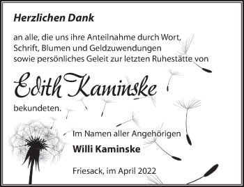 Traueranzeige von Edith Kaminske von Märkische Oderzeitung