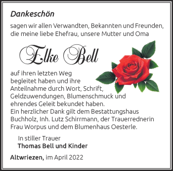 Traueranzeige von Elke Bell von Märkische Oderzeitung