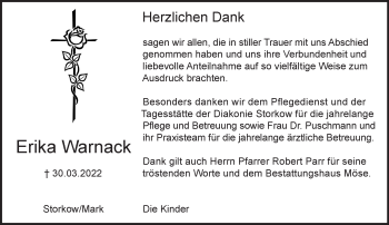 Traueranzeige von Erika Warnack von Märkische Oderzeitung