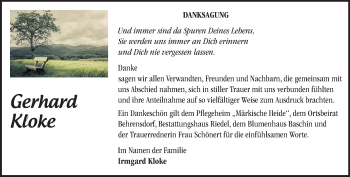 Traueranzeige von Gerhard Kloke von Märkische Oderzeitung