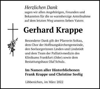 Traueranzeige von Gerhard Krappe von Märkische Oderzeitung