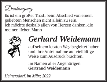 Traueranzeige von Gerhard Weidemann von Märkische Oderzeitung