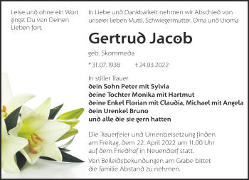 Traueranzeige von Gertrud Jacob von Märkische Oderzeitung