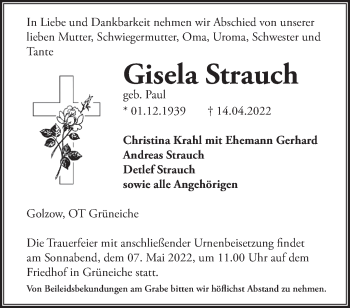 Traueranzeige von Gisela Strauch von Märkische Oderzeitung