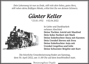 Traueranzeige von Günter Keller von Märkische Oderzeitung