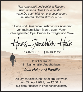 Traueranzeige von Hans-Joachim Hein von Märkische Oderzeitung