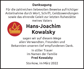 Traueranzeige von Hans-Joachim Kowalsky von Märkische Oderzeitung