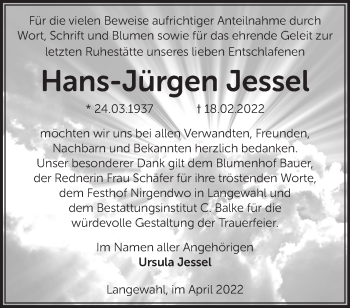 Traueranzeige von Hans-Jürgen Jessel von Märkische Oderzeitung