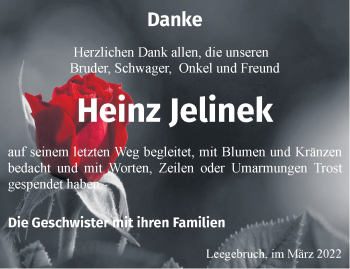 Traueranzeige von Heinz Jelinek von Märkische Oderzeitung