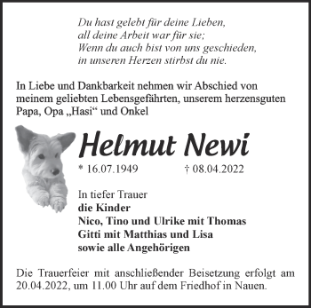 Traueranzeige von Helmut Newi von Märkische Oderzeitung