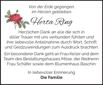 Traueranzeige von Herta Ring von Märkische Oderzeitung