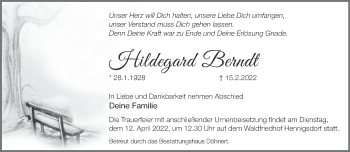 Traueranzeige von Hildegard Berndt von Märkische Oderzeitung