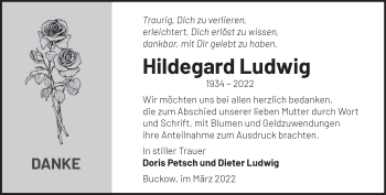 Traueranzeige von Hildegard Ludwig von Märkische Oderzeitung