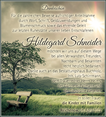 Traueranzeige von Hildegard Schneider von Märkische Oderzeitung