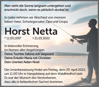 Traueranzeige von Horst Netta von Märkische Oderzeitung