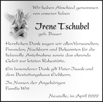 Traueranzeige von Irene Tschubel von Märkische Oderzeitung