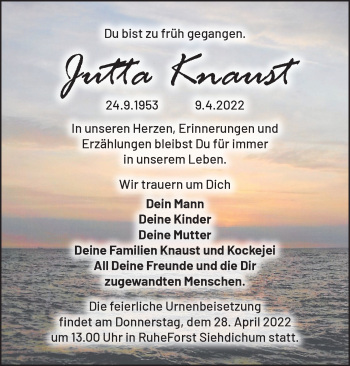 Traueranzeige von Jutta Knaust von Märkische Oderzeitung