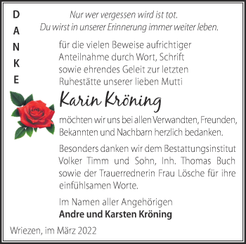 Traueranzeige von Karin Kröning von Märkische Oderzeitung
